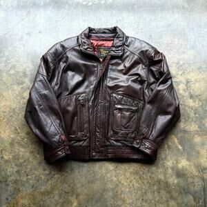Vintage 90s Shiny‎ Brown Leather Motorcycle Jacket